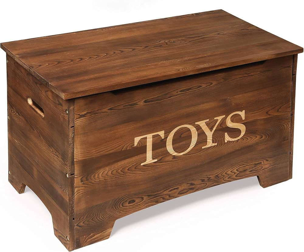 Badger Basket Farmhouse Solid Wood Rustic Toy Box with Reversible "Toys" Panel - Caramel Brown | Amazon (US)