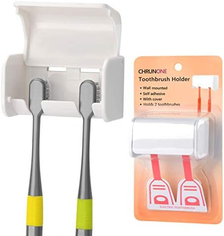 CHRUNONE Toothbrush Holder Wall Mounted with Cover, Self Adhesive Toothbrushes Holder Perfect for... | Amazon (US)