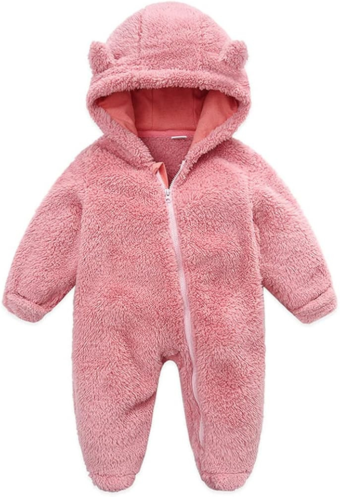 UVIPC Newborn Baby Fleece Footie Snowsuit Winter Onesie Cartoon Bear Warm Hooded Outfits for Girl... | Amazon (US)