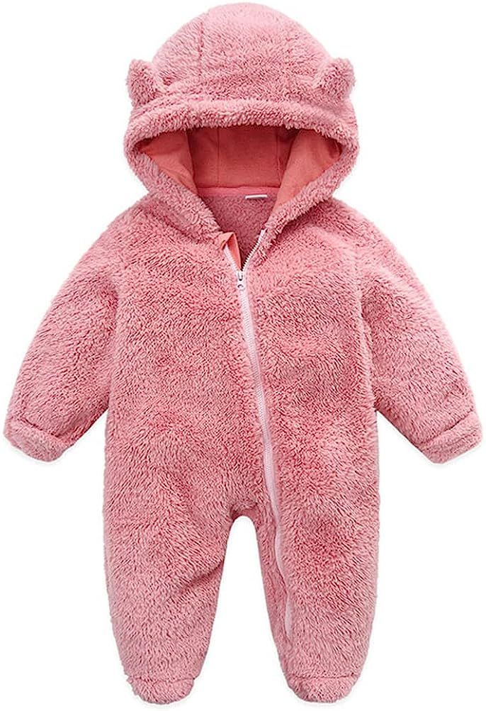 UVIPC Newborn Baby Fleece Footie Snowsuit Winter Onesie Cartoon Bear Warm Hooded Outfits for Girl... | Amazon (US)