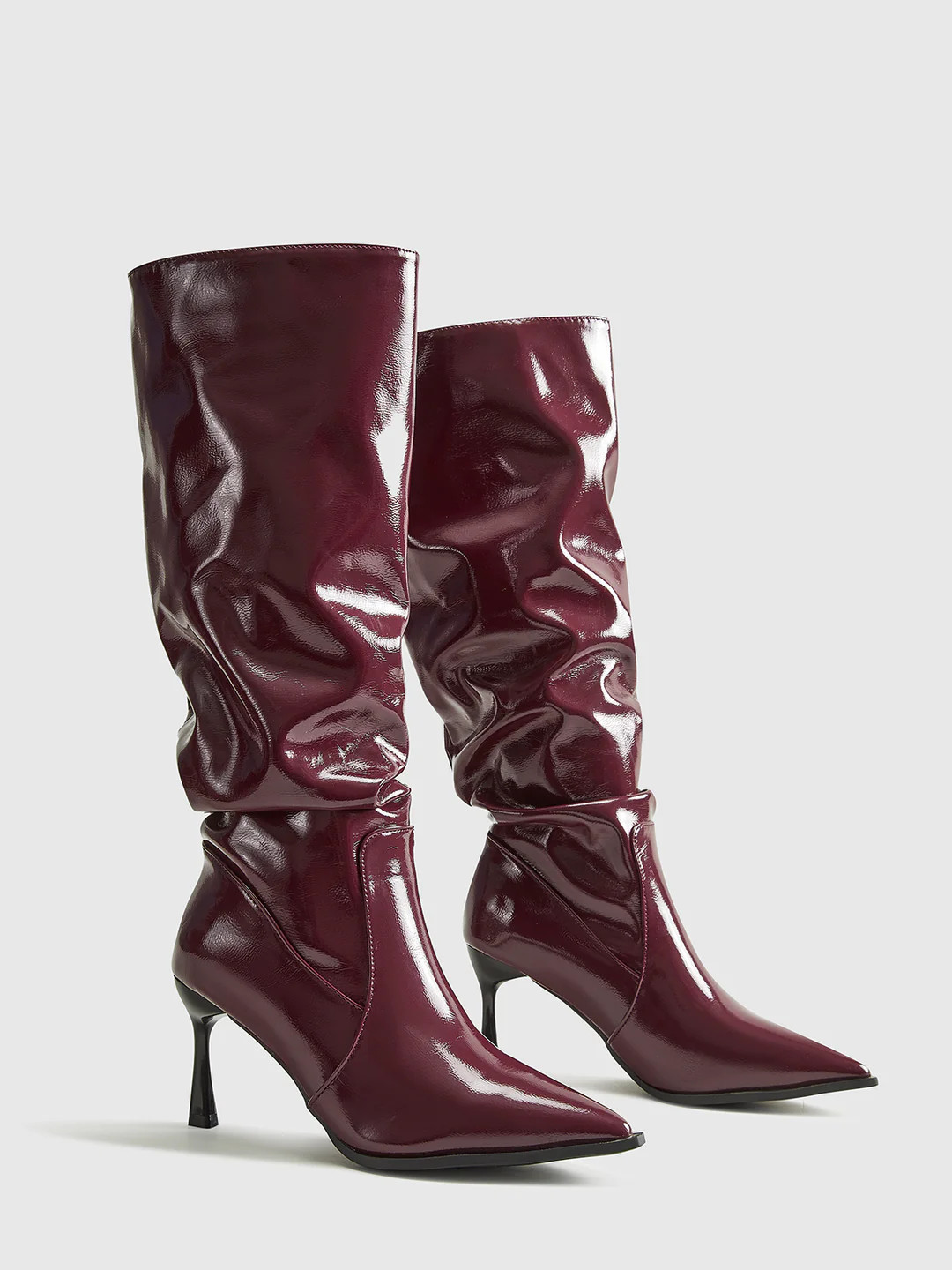 Pointed Toe Pleated Knee-High Boots | Commense