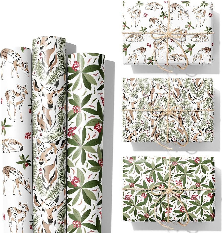 Vnaaem Christmas Wrapping Paper Rolls - 17 Inches X 120 Inches Per Roll - White and Sage Green Re... | Amazon (US)