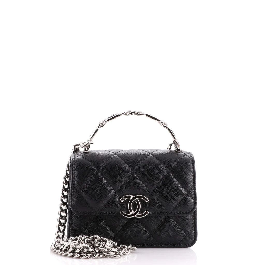 Coco Enamel Top Handle Flap Clutch with Chain Quilted Caviar | Rebag
