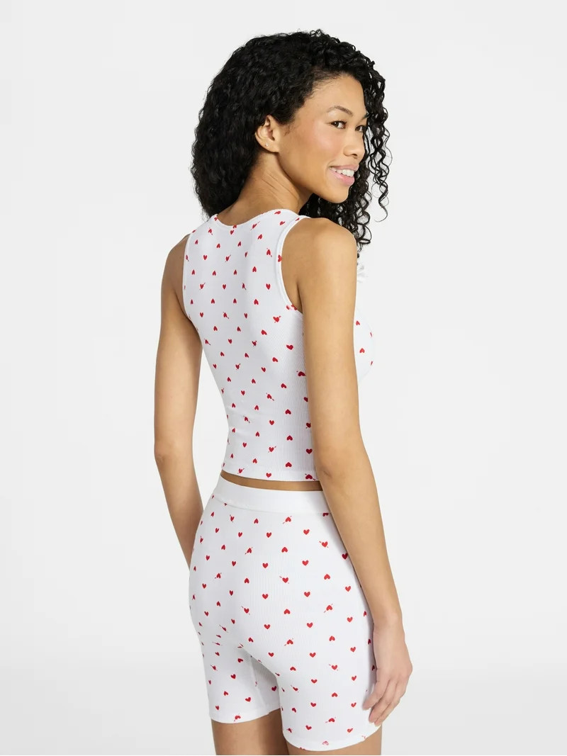 No Boundaries Cotton Stretch Ribbed Tank Top and Boxer Shorts Set, 2-Piece, Women's XS-XXL | Walmart (US)