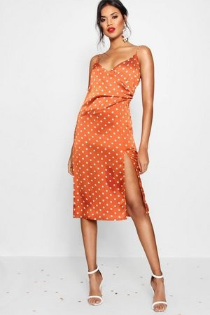 Boutique Satin Polka Dot Wrap Slip Dress | Boohoo.com (US & CA)