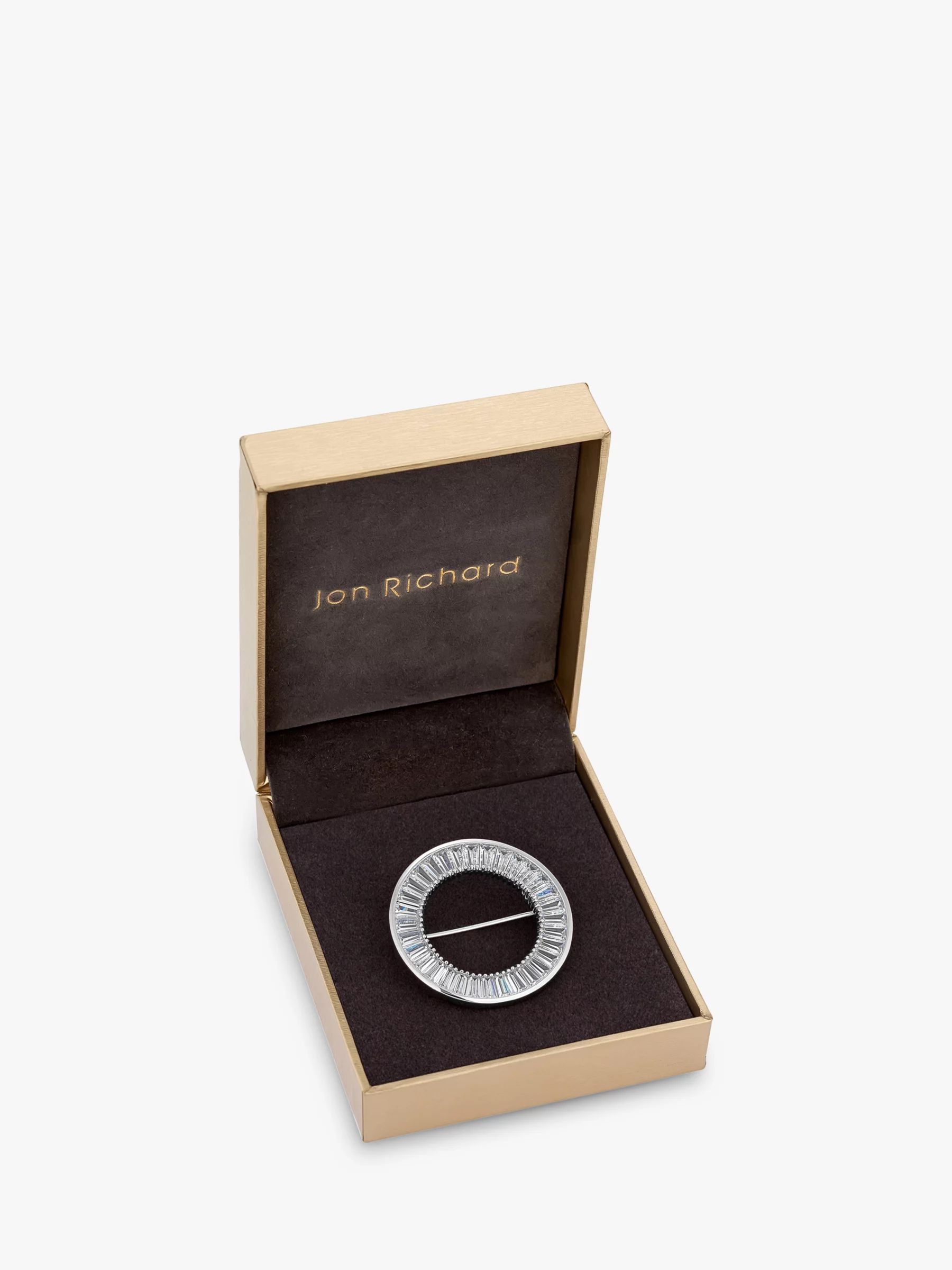 Jon Richard Silver Plated Crystal Circle Brooch, Silver | John Lewis (UK)