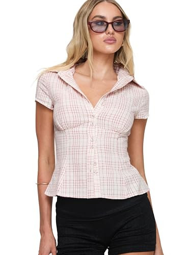 Princess Polly Women's Cottesloe Blouse Top, Pink Pinstripe, 0 | Amazon (US)