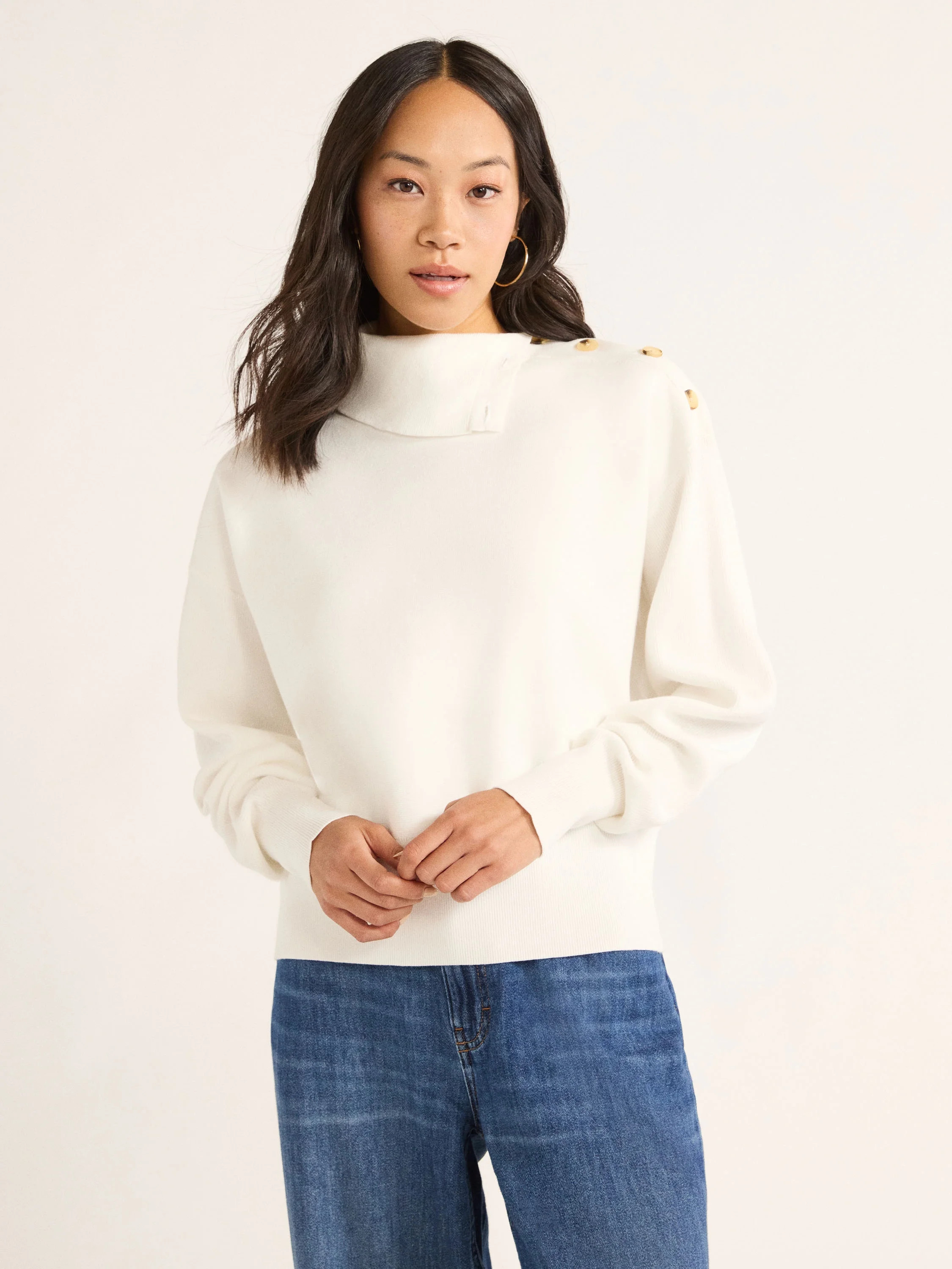 Free Assembly Women's Button Split Neck Sweater with Long-Sleeves, Midweight, Sizes XS-XXL | Walmart (US)