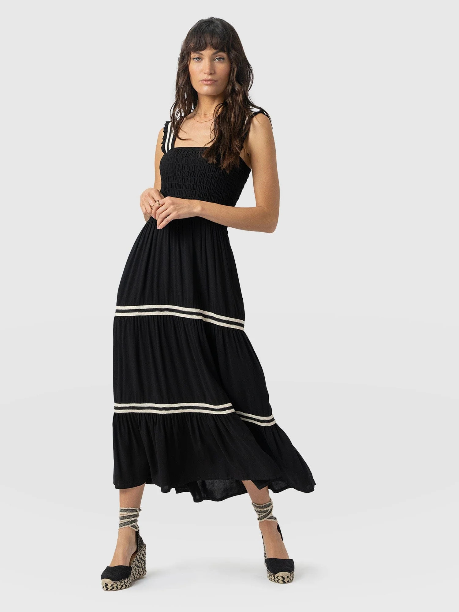 Maya Shirring Dress - Black | Saint + Sofia UK