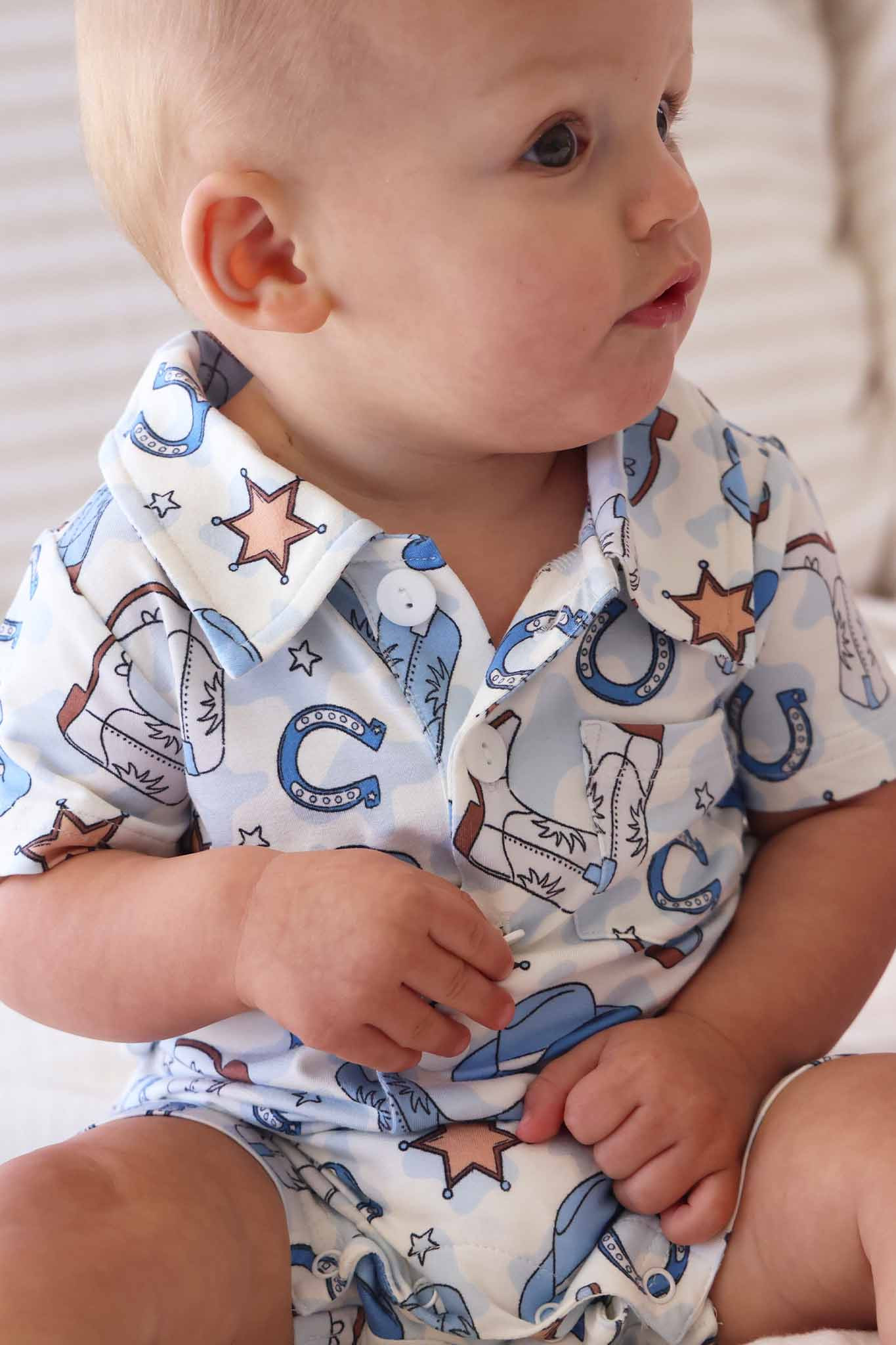 Rodeo Dreams Button Romper | Blue | Caden Lane