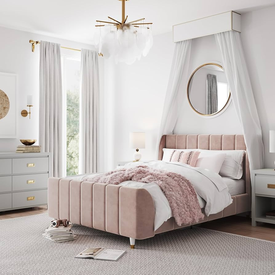 Little Seeds Valentina Kids' Full Upholstered Bed, Pink Velvet | Amazon (US)