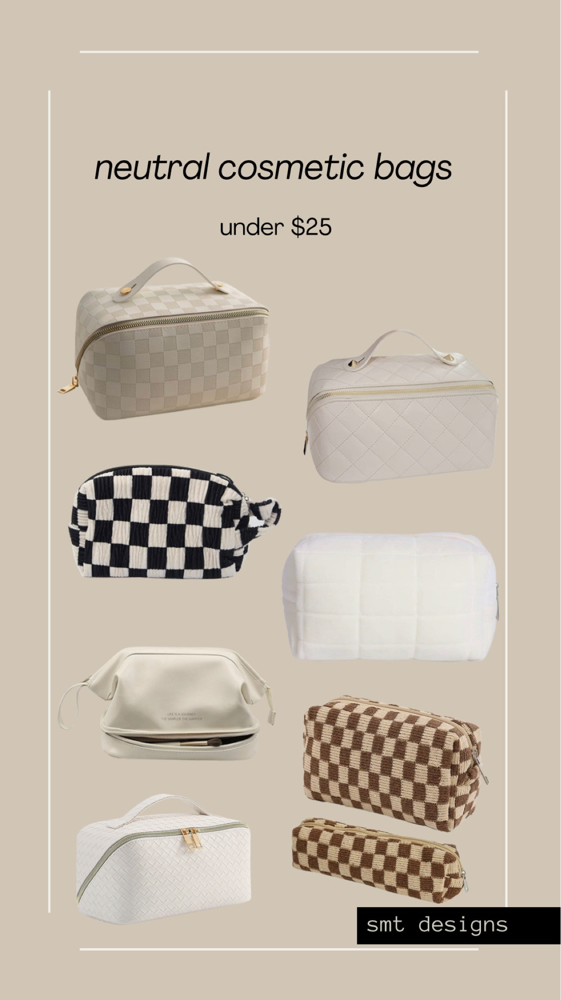 Neutral cosmetic bags under $25!

Checkered cosmetic bag, cream cosmetic bag, waterproof cosmetic bag, brown cosmetic bag, black and white cosmetic bag  

#LTKbeauty #LTKFind #LTKunder50
