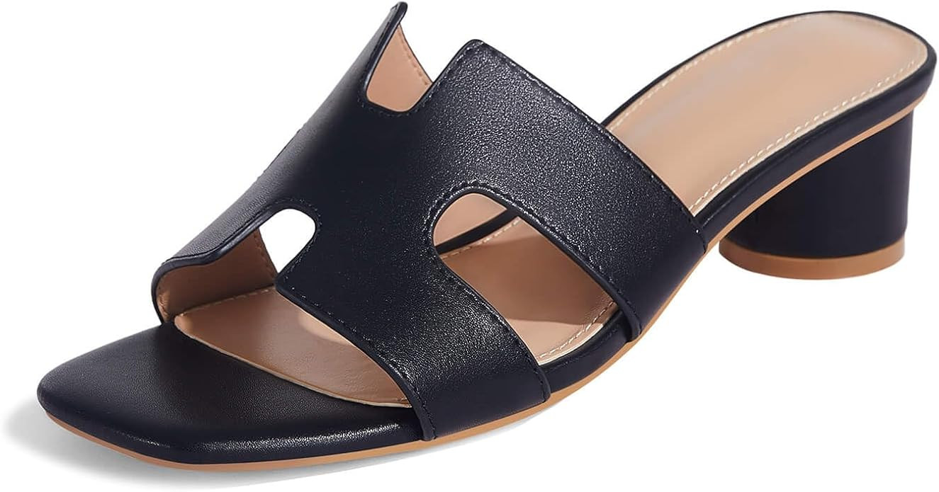 gihubaifuil Women's Square Open Toe Chunky Heeled Sandals Slip on Slides Summer Dressy Shoes | Amazon (US)