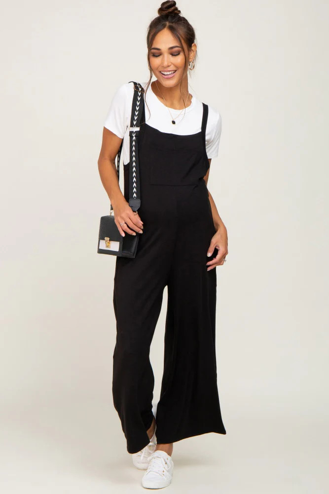 Black Sleeveless Pocketed Wide Leg Maternity Jumpsuit | PinkBlush Maternity