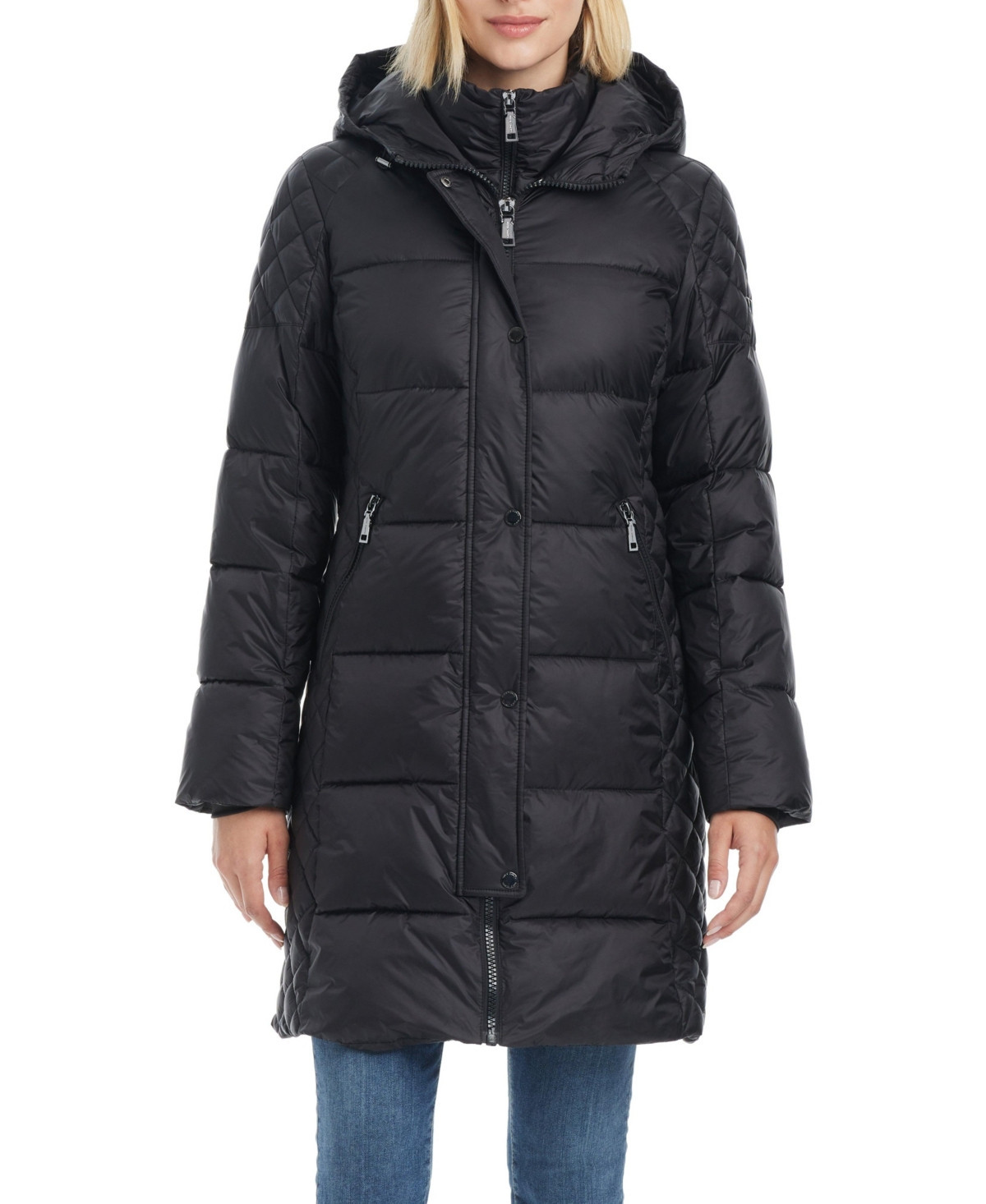 Vince Camuto Women's Cire Mid-Length Fitted Puffer Coat - Black | Macy's