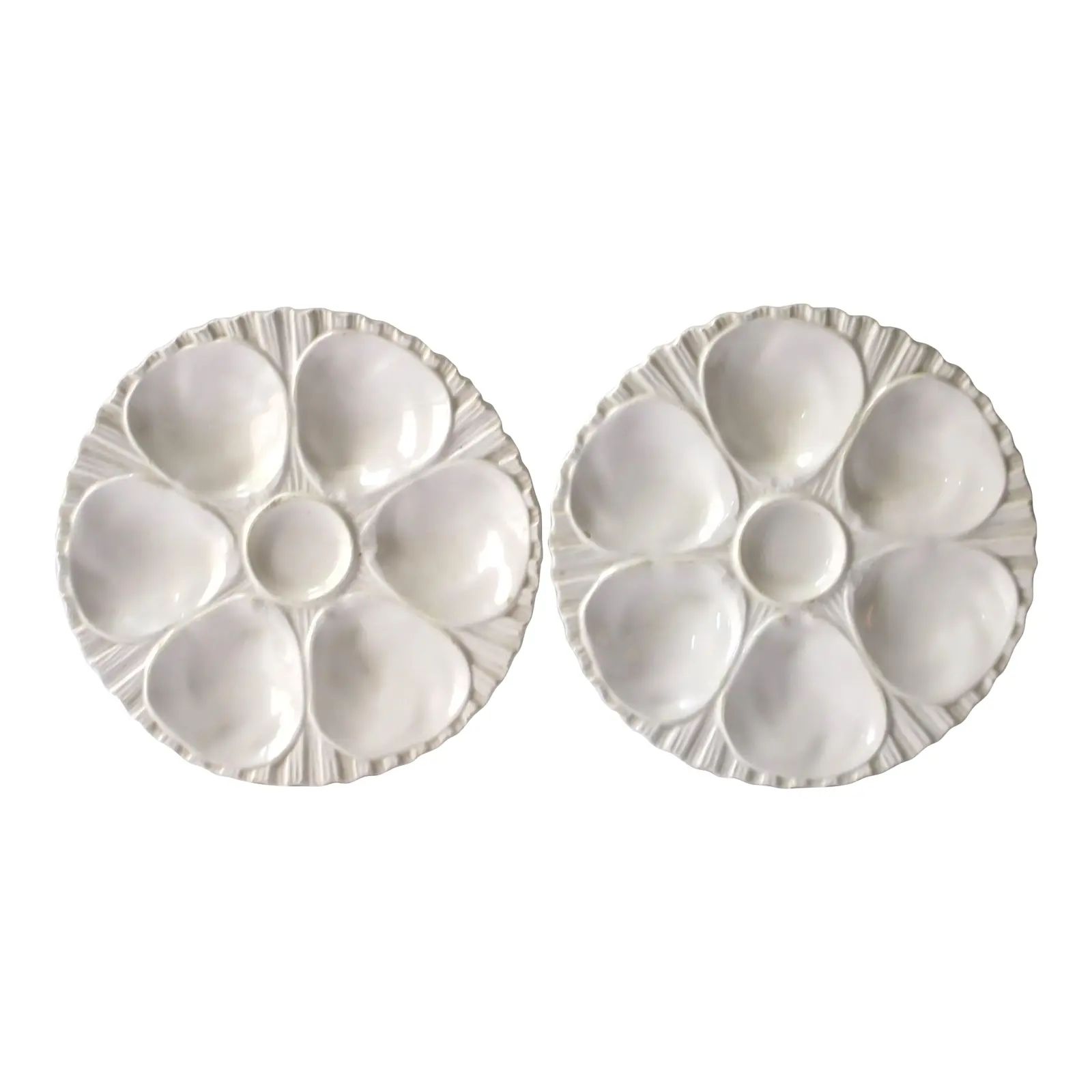 White Oyster Plates, Pair | Chairish