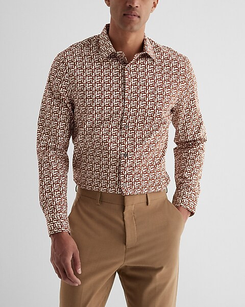 Slim Geo Print Stretch 1MX Dress Shirt | Express