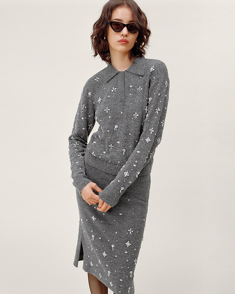 Embellished sweater-polo in wool blend | J. Crew US