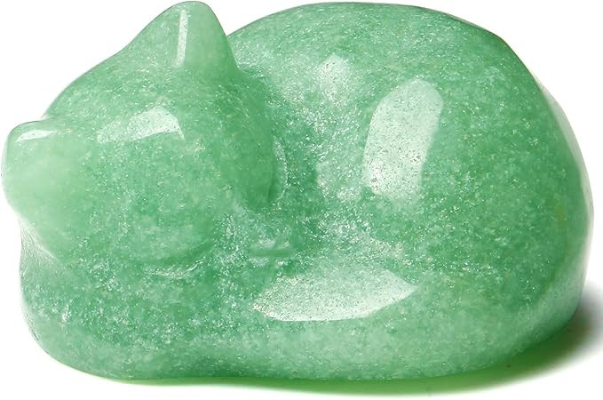 QINJIEJIE Green Aventurine Cat Crystals Decor Sleeping Cat Statue Healing Stone Decors Hand Carve... | Amazon (US)