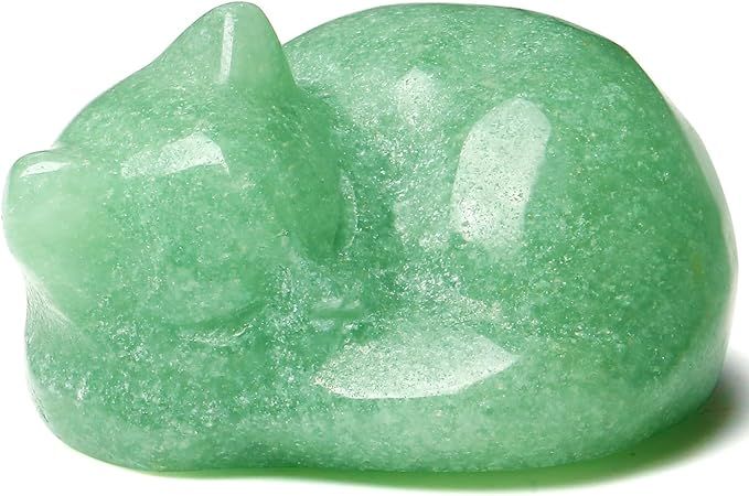 QINJIEJIE Green Aventurine Cat Crystals Decor Sleeping Cat Statue Healing Stone Decors Hand Carve... | Amazon (US)