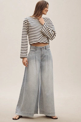 Pilcro Pleated Palazzo Mid-Rise Wide-Leg Jeans | Anthropologie (US)