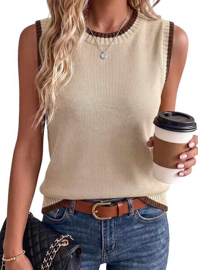 Pink Queen Women's Sweater Vest 100% Cotton Knit Tops | Amazon (US)