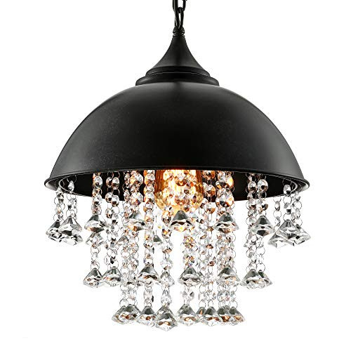 Crystal Pendant lights - BAYCHEER Vintage Iron Black Bowl Shaded with 3 Tiers Glittering Large Be... | Amazon (US)
