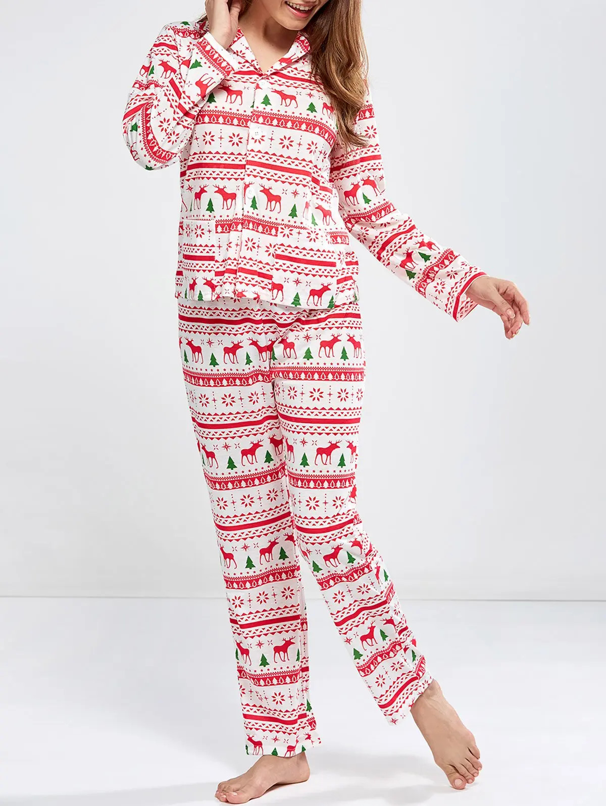 Deer Print Christmas Pajamas Sleepwear Sets | Rosegal US
