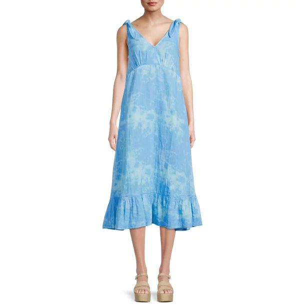 Time and Tru Women's Double Cloth Tie Shoulder Dress | Walmart (US)