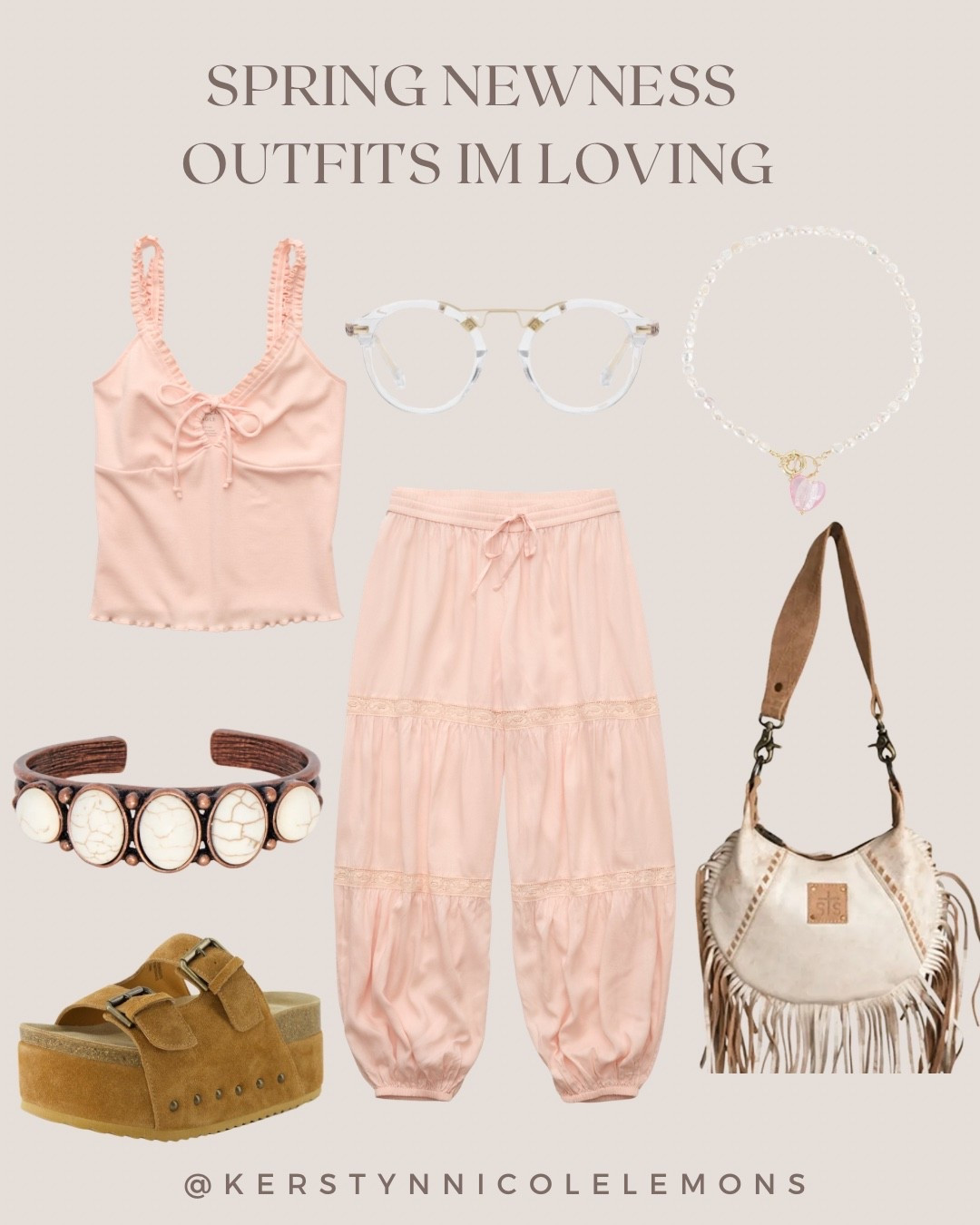 spring newness with @American Eagle Outfitters 🌸🫧✨ the perfect set for postpartum + a bump for spring! 

beach vacation set, boho vibes, western ootd, fringe bag, 2026 spring trends, 2026 fashion, new spring arrivals, pink trends, spring sandals, spring tanks, spring flowy pants

#LTKgrwm #LTKBump #LTKootd