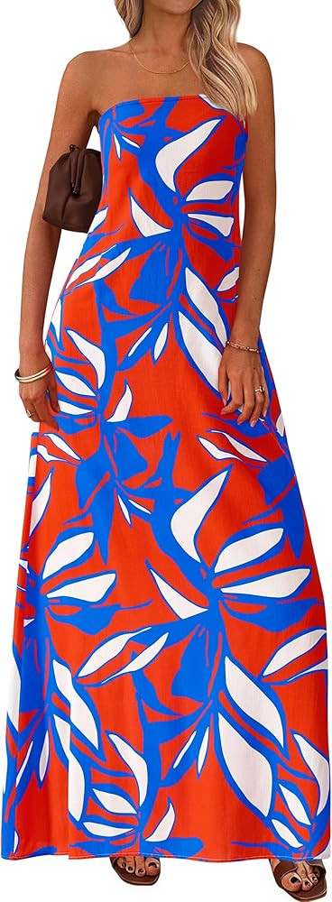 MASCOMODA Summer Boho Floral Maxi Dresses for Women 2025 Strapless Tube Top Dress Smocked Flowy B... | Amazon (US)