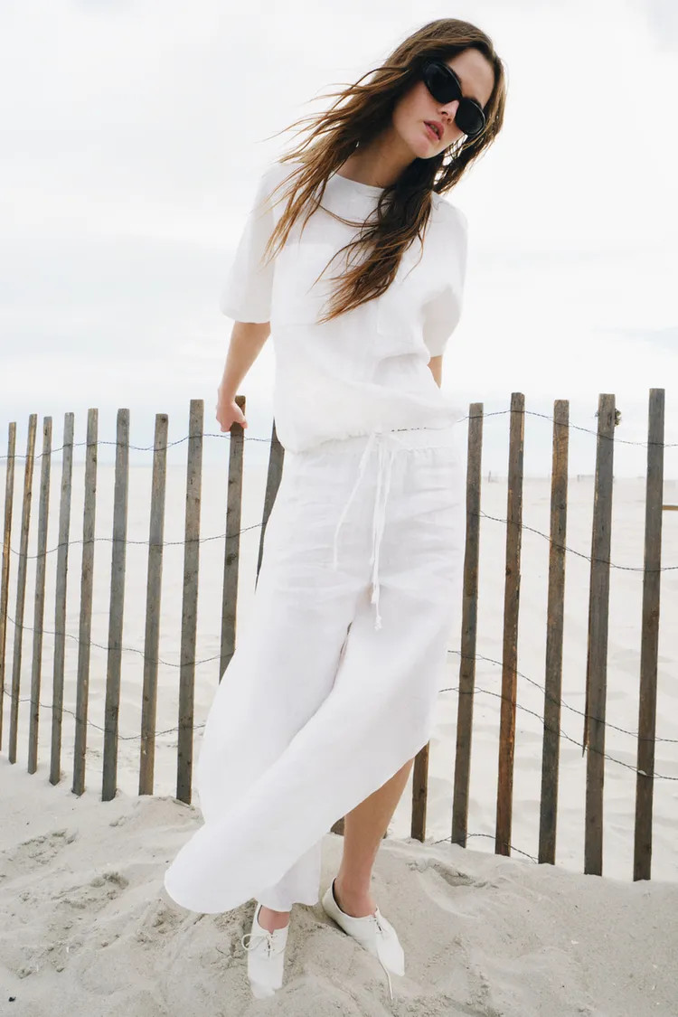 Zara - Zw Collection Linen Pants With Vents - White - M - Woman | Zara US