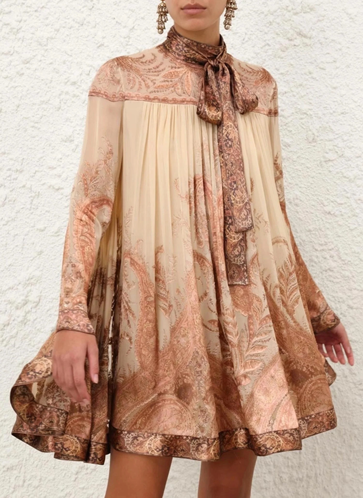 Hypnotic Batwing Mini Dress In Cream Paisley | Shop Simon