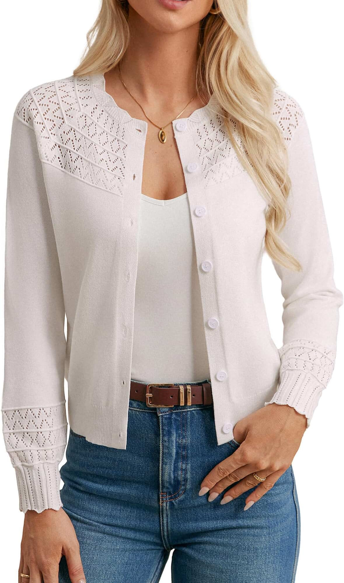GRACE KARIN Women's Cropped Cardigan Lightweight 2025 Long Sleeve Button Down Crochet Knit Sweater Tops | Amazon (US)
