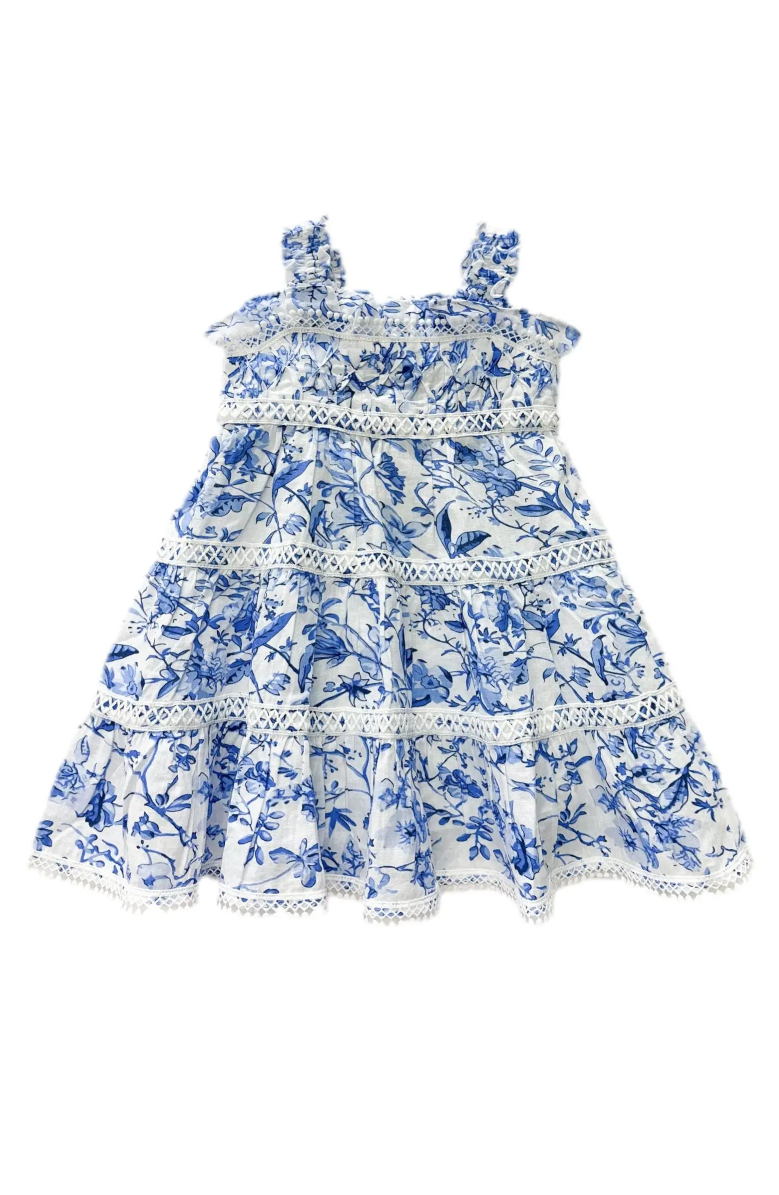 Jaylin Blue and White Linen Sleeveless Summer Dress | Nordstrom