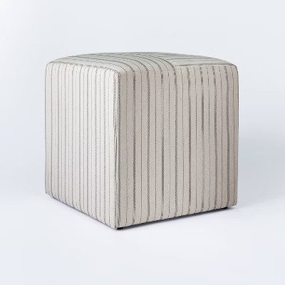 Lynwood Square Upholstered Cube Cream Wide Stripe - Threshold™ designed with Studio McGee | Target