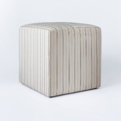 Lynwood Square Upholstered Cube Cream Wide Stripe - Threshold&#8482; designed with Studio McGee | Target