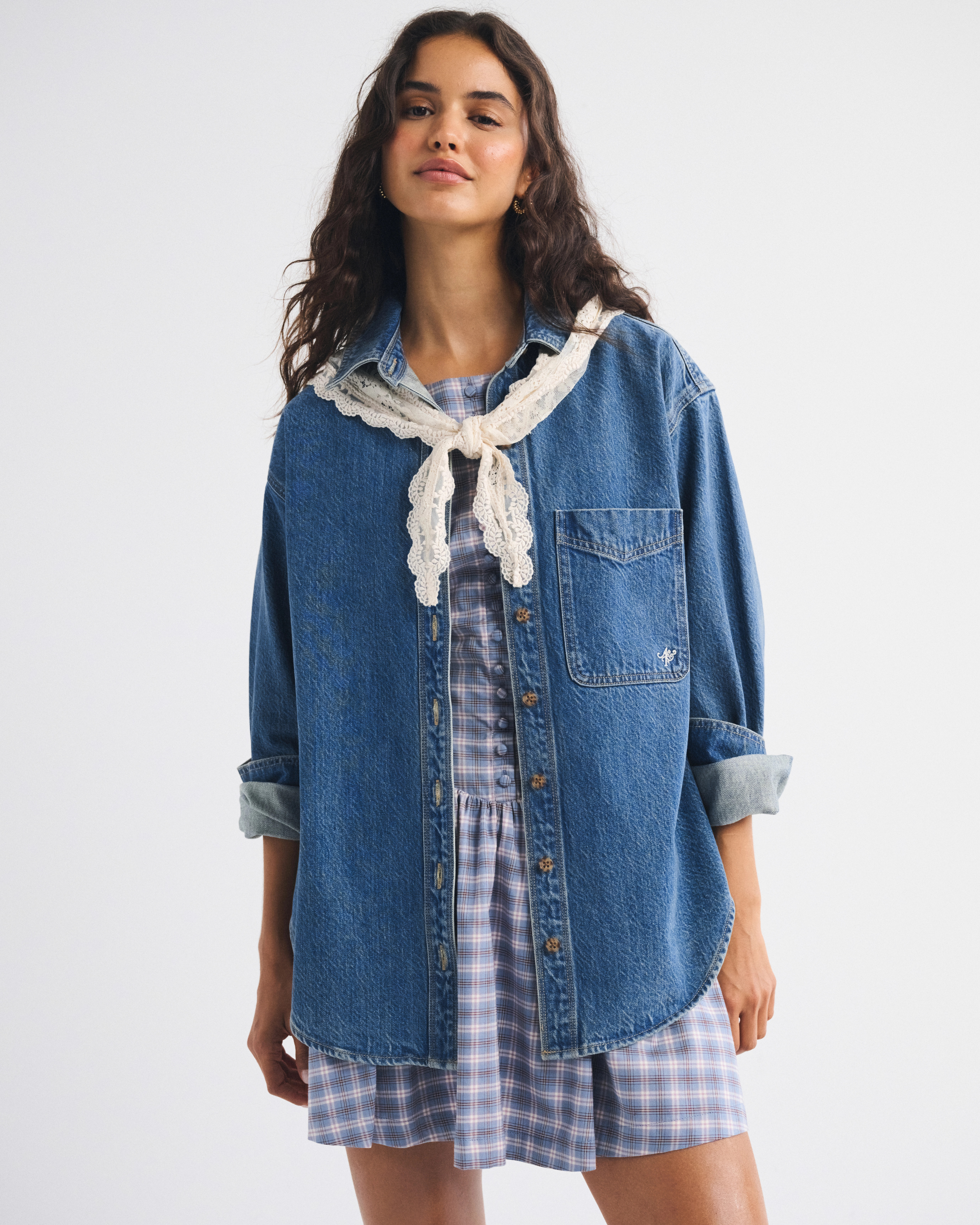 Removable Scarf Denim Shirt | Abercrombie & Fitch (US)