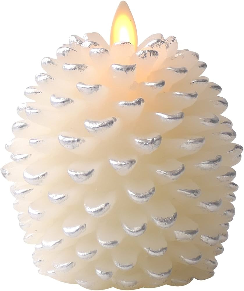 Luminara Realistic Artificial Moving Flame Pine cone Flameless LED Candle - White 3" x 4.5" | Amazon (US)