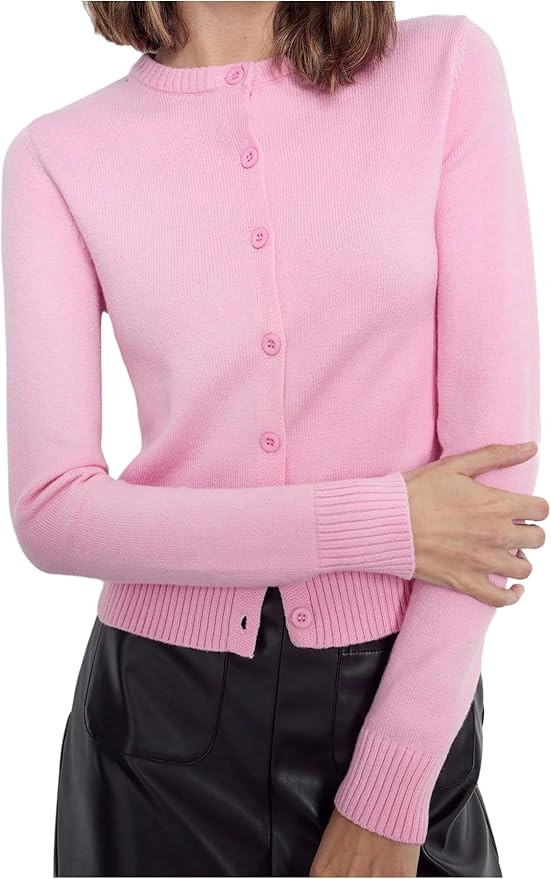 SHENHE Women's Crew Neck Button Down Ribbed Knit Soft Cropped Cardigan Sweater | Amazon (US)