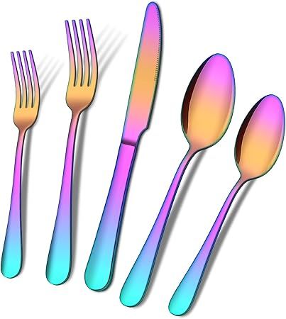 20 Piece Rainbow Silverware Set, ENLOY Colorful Stainless Steel Flatware Cutlery Set, Kitchen Ute... | Amazon (US)