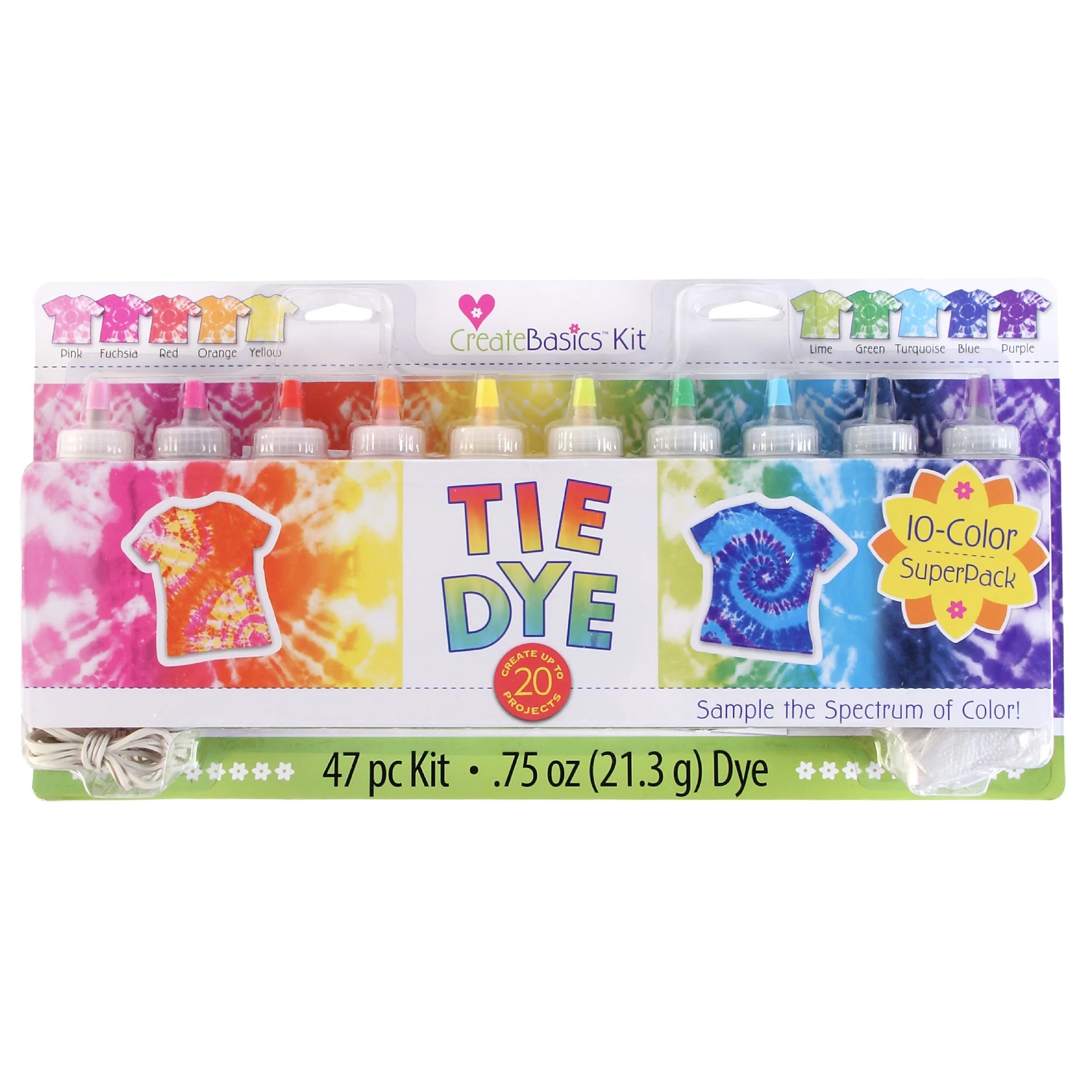 Create Basics 10 Color Tie Dye Kit, Rainbow Colors - Walmart.com | Walmart (US)