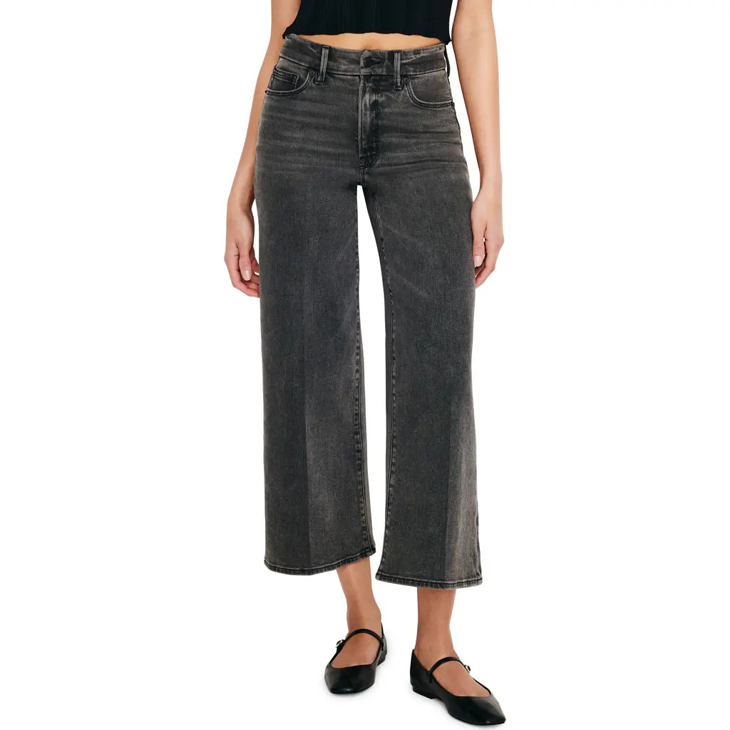 Good American Good Waist Crop Palazzo Jeans in Black329 at Nordstrom, Size 14 | Nordstrom