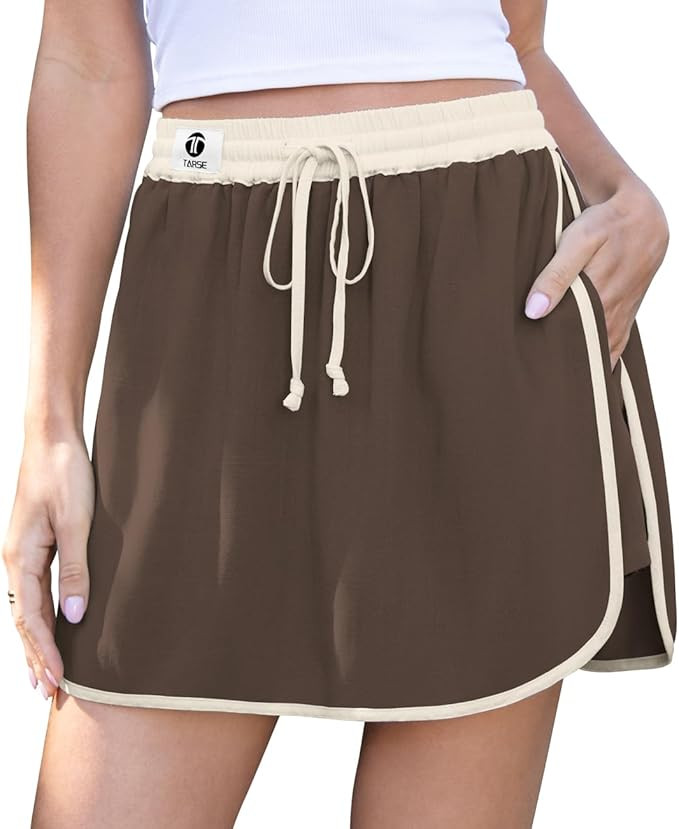 TARSE Womens Linen Skort High Waisted Drawstring Lounge Skirt with Built in Shorts Casual Summer ... | Amazon (US)
