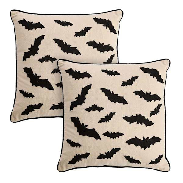 2-Pack Neutral & Black Bat Embroidered Throw Pillows, 18" | At Home