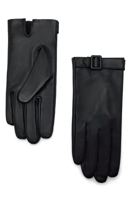 MANGO Buckle Detail Leather Gloves in Black at Nordstrom, Size Medium | Nordstrom