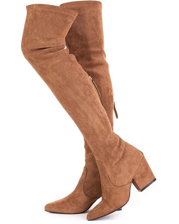 Women Over the Knee Boots Thigh High Suede Block Winter Low Above Flat Long OTK Comfort Pointed t... | Amazon (US)