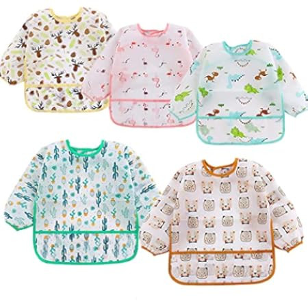 Accmor 5 Pcs Long Sleeve Bibs, Waterproof Baby Bibs, Toddler Sleeved Bib, Baby Smock for Eating Feed | Amazon (US)