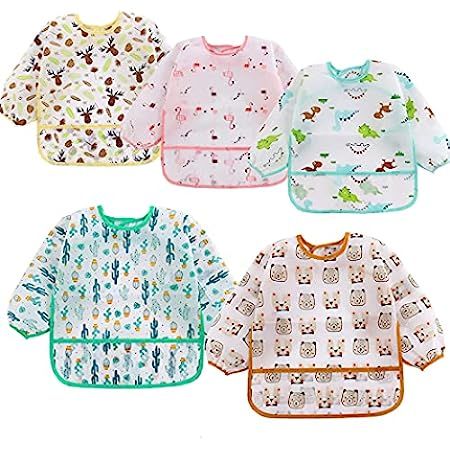 Accmor 5 Pcs Long Sleeve Bibs, Waterproof Baby Bibs, Toddler Sleeved Bib, Baby Smock for Eating Feed | Amazon (US)