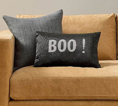 Boo Beaded Filled Lumbar Pillow | Pottery Barn (US)